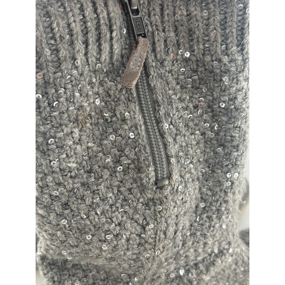 Ugg Boots Kids Girls Size 4 Gray Sequins Sherpa Lined Side Zip